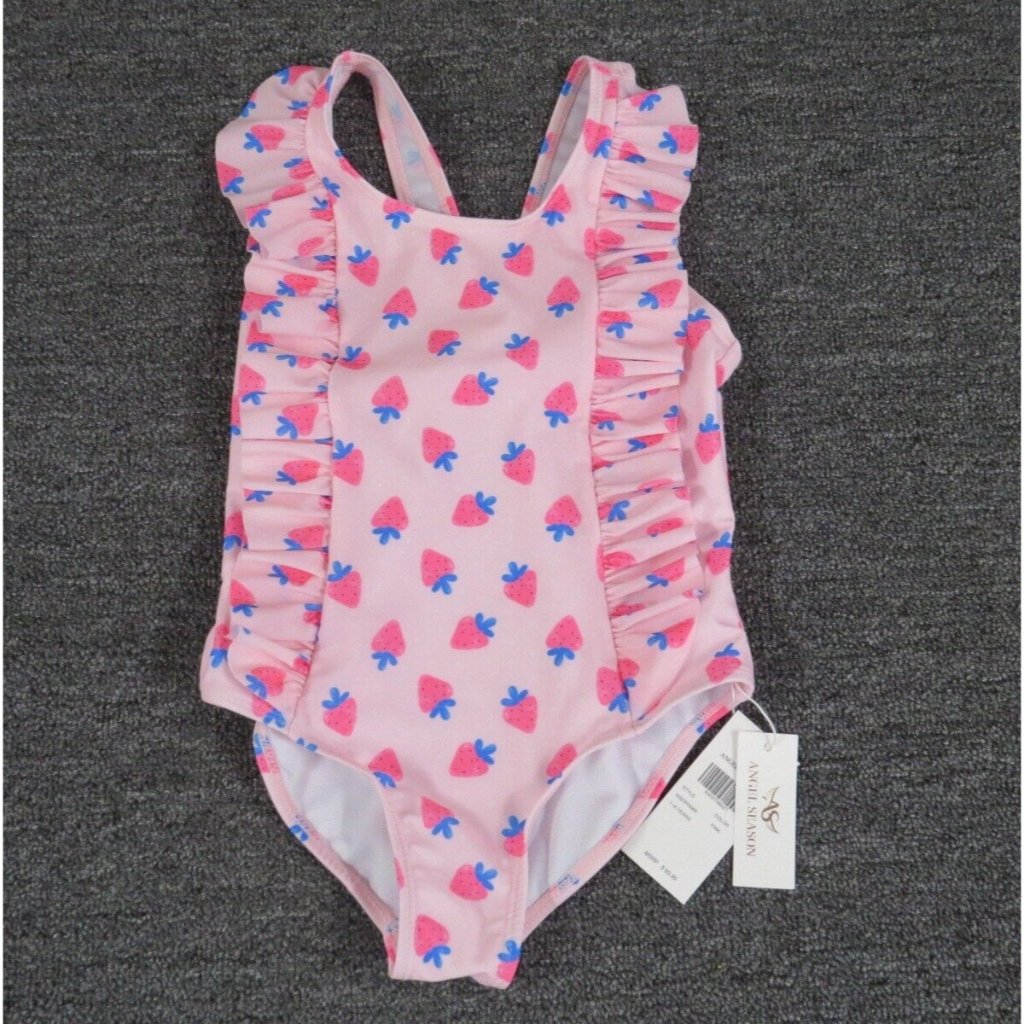 Angel Season One Piece Bathing Suit Girls 7/8 Pink Strawberries New